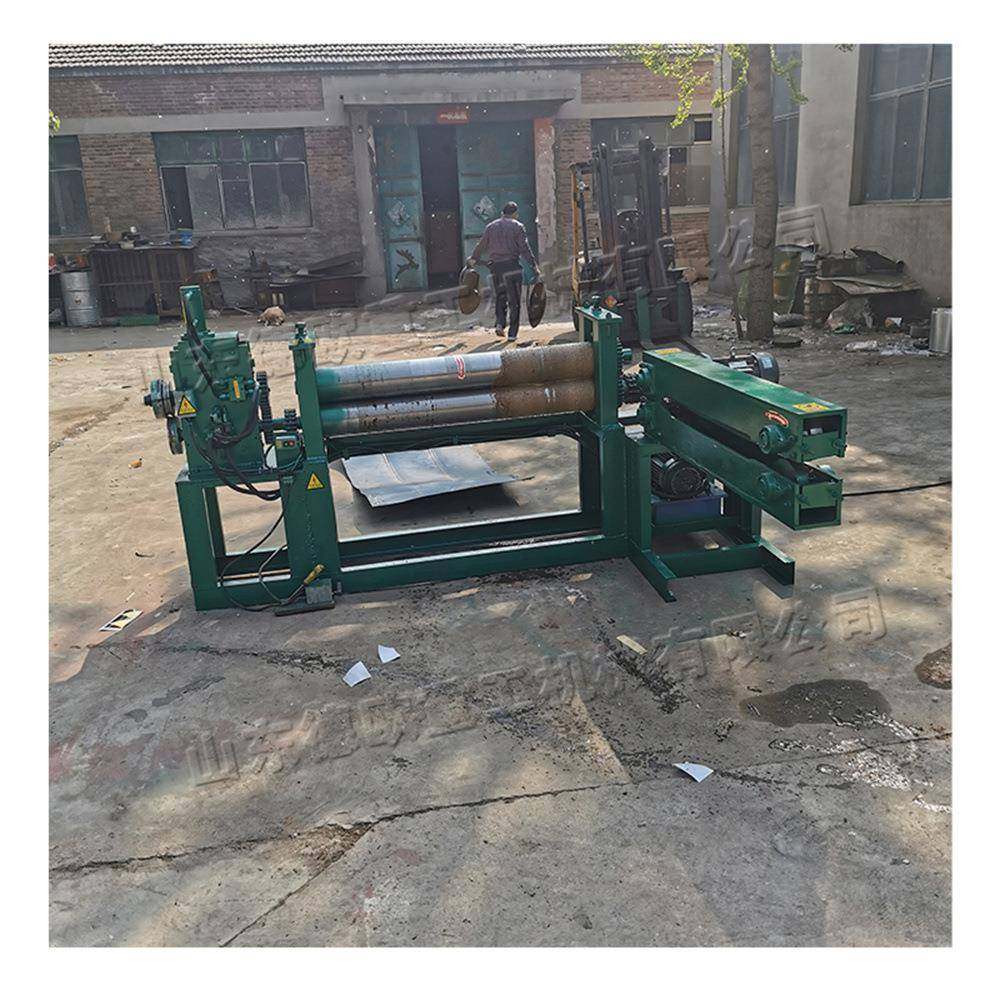 废设旧油桶滚动剪压切机卧式不规则铁桶平机三一EBW油合桶切割备