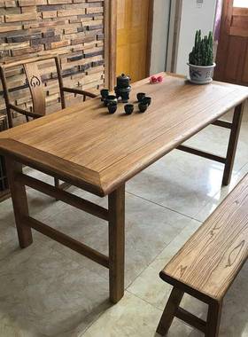 老BNO榆木实木桌复修古民宿厅装中式餐风桌椅化门餐板原木茶桌长