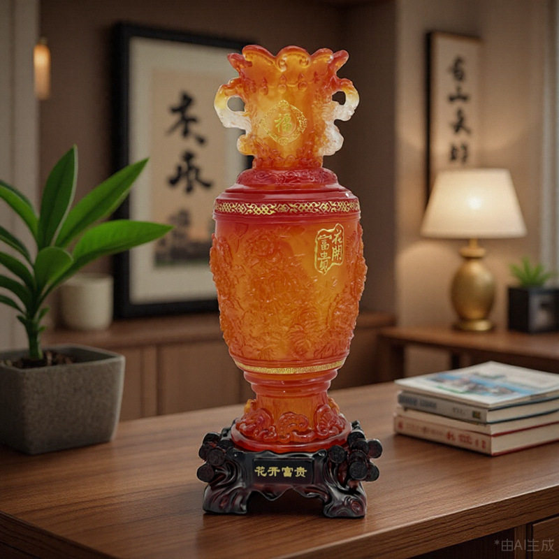 代发源头工厂仿古树脂新中式摆设花开富贵花瓶摆件工艺品家居饰品