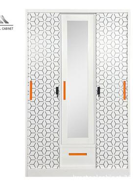 FEQ家用商用广泛使用衣时尚印花柜三门移物门皮柜铁衣橱卧室储衣