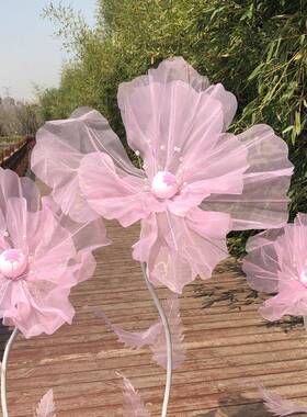 庆路KJZ引婚礼舞台布置装婚花饰橱窗摆件丝纱花成品结婚丝网网花