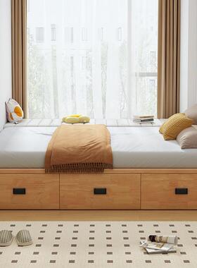 全实木无床头床民宿小型现箱代简约三抽QYR储物落地榻体收纳榻户
