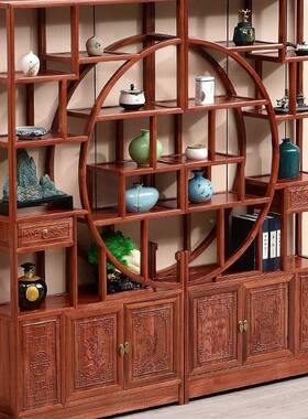 博古架实木中式厅多宝阁团圆合古董ESH架家置物架客书架仿古组书