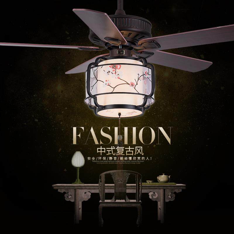新中吊扇灯木质扇叶2装饰LED实木客厅式卧室扇灯灯笼风宿民电扇灯