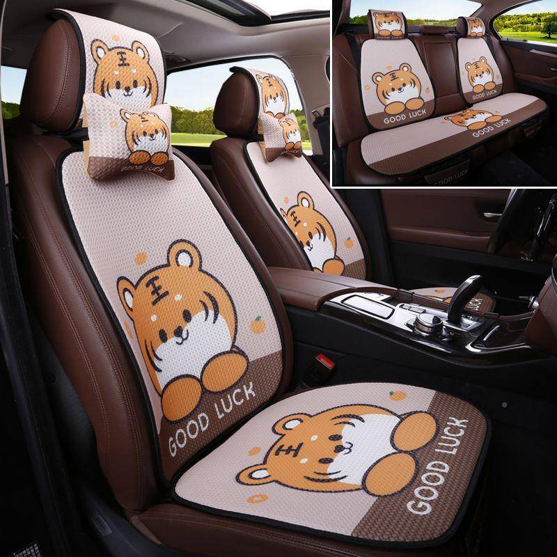 汽车坐垫夏季蜂979通窝凉垫透气三件套季四用垫亚麻座卡通可爱车