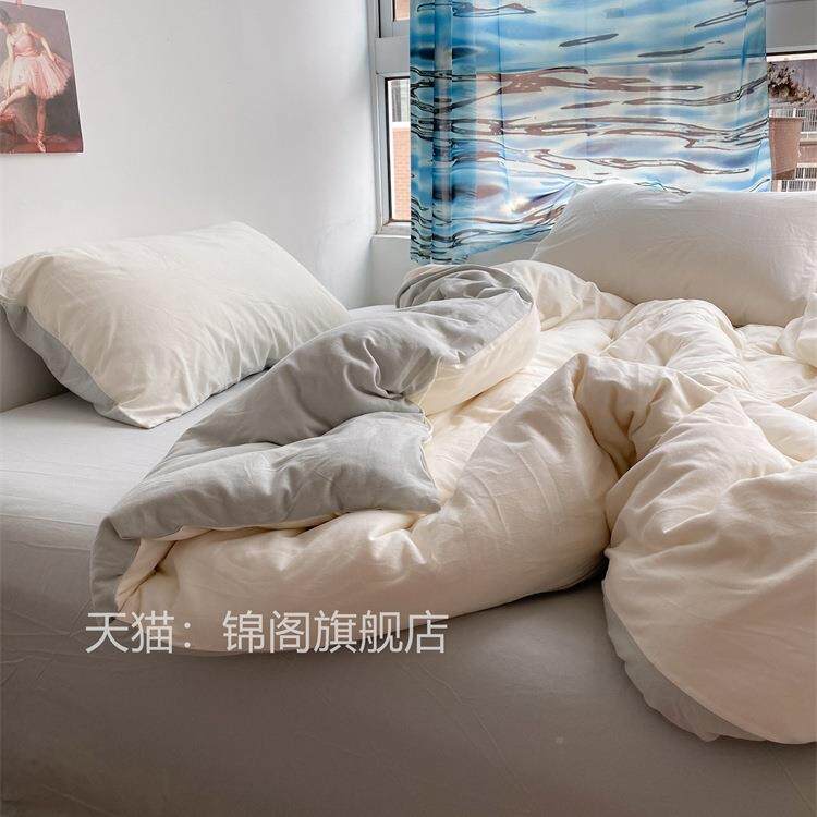 简简单织白色双单拼针棉四件套超软裸睡天竺棉被FS524套床床单C&