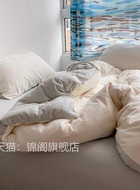 简简单织白色双单拼针棉四件套超软裸睡天竺棉被FS524套床床单C&