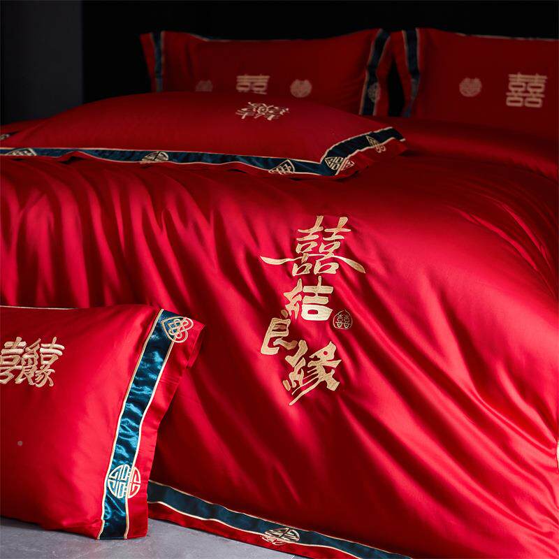100支中绒棉床全棉婚长庆四件套刺绣婚房WWW-2023结婚上用品4新式