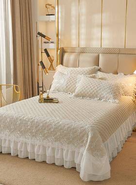 AHEX-2022类加厚夹肤云锦亲棉床盖棉蕾丝床单榻榻床罩公主风床盖