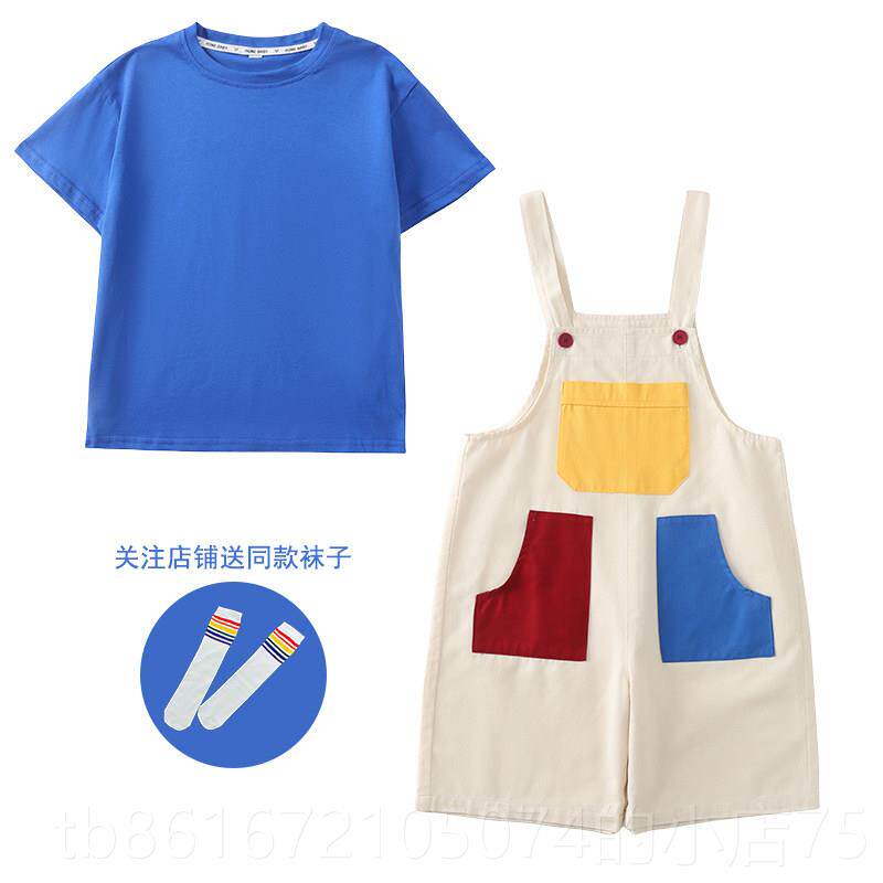 高档六儿童彩色背带裤演演出服多一巴胺表园幼儿毕业照服装运动会