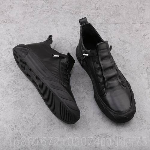 高档网红男闲鞋春季小耳朵潮鞋2秋3新款真皮乐福鞋子男拉链鞋板休