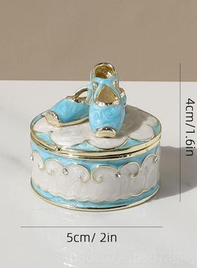 高档白色芭蕾舞鞋圆盒合金戒礼指项盒炼首饰盒戒指宝盒送女珠朋友