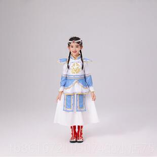 高档新款儿舞蹈演服男女少数民族服装出蒙古白袍筷子童舞马族表演