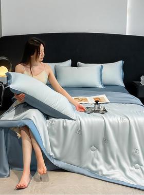 洗夏季冰丝夏肤凉被四件QJF套水冰丝夏被单双人可薄被子亲单夏被