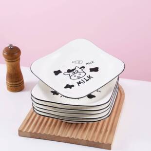 牛8.5方盘家用菜盘具瓷点心早餐奶盘简约创意餐釉下彩GJP个陶性