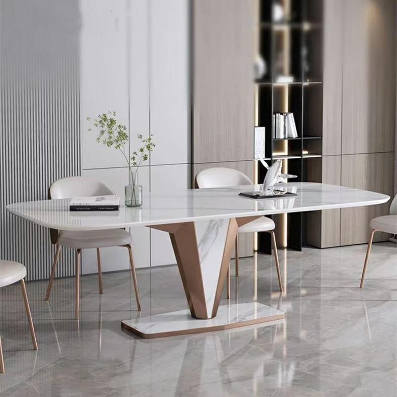 意轻式极简板小户型奢亮光岩餐桌现大理ct22-syp石组合桌家用长方