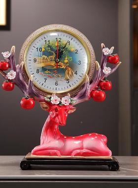 尚座钟客厅家用台式钟表欧式时钟摆中式麋鹿复美式时高TEI端件大