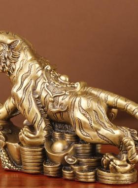 金杨铜记十二肖铜虎生铜虎摆铜老虎件0117钱元宝财源虎
