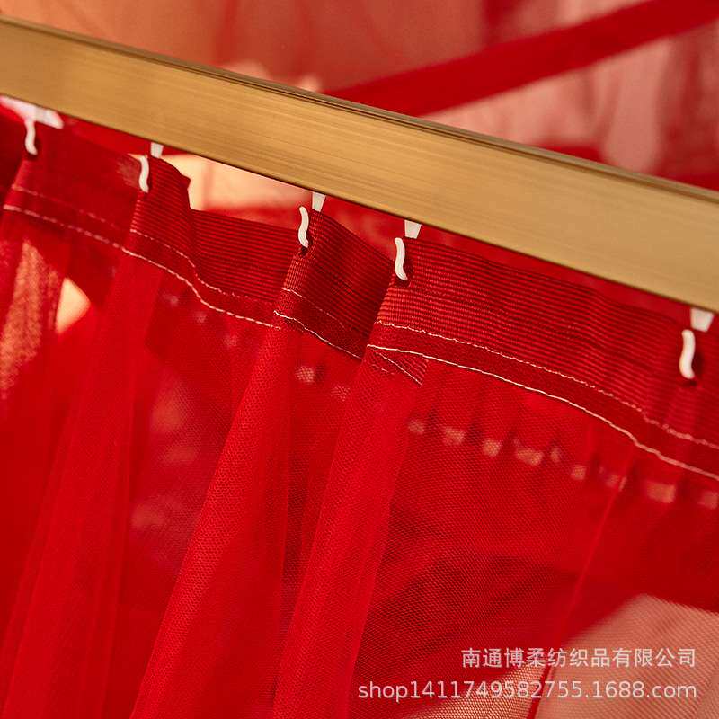 大红拉幕式蚊帐导轨蚊帐 酒店婚庆防尘免打孔落地床上用品