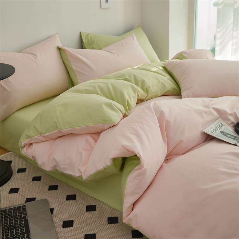 全棉纯色绣花四件套100纯棉简约素色床笠被套床品学生三件套