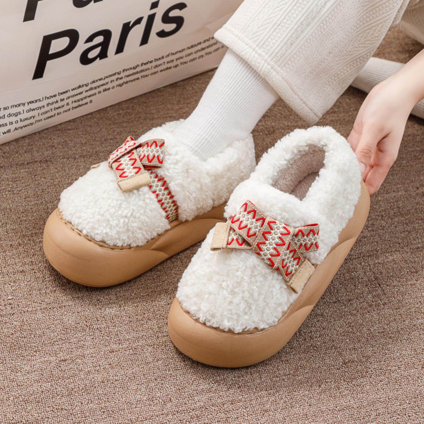 女士休闲舒适包跟毛毛鞋冬季新款加绒室内保暖厚底外穿棉鞋女外穿