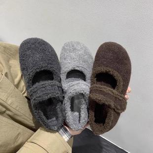 棉鞋 单鞋 毛呢料软底外穿女冬 内增高勃肯韩版 保暖加绒玛丽珍毛毛鞋