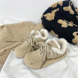显脚小德训鞋 冬女鞋 小众毛毛阿甘鞋 女保暖棉鞋 加绒板鞋