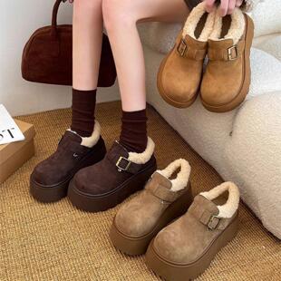 子保暖东北大棉鞋 秋冬加绒面包鞋 女雪地靴新款 厚底增高勃肯鞋