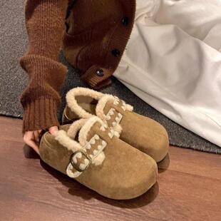 毛毛鞋 保暖博肯棉鞋 女鞋 秋冬季 子雪地靴 子外穿新款 加绒勃肯鞋