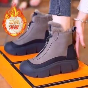 百搭休闲雪地靴拼色棉鞋 加厚保暖舒适厚底女马丁鞋 女棉鞋 冬季