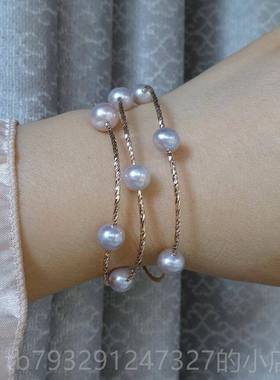 高档韩版饰品纯首天然淡水珍珠手链手镯串女S925银手多层圈情人节