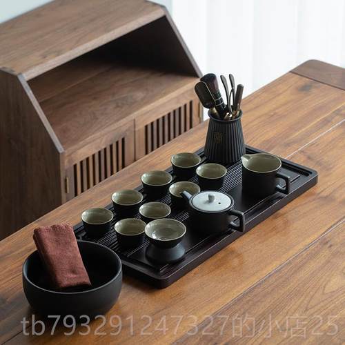 高档黑陶盖碗茶壶茶杯功夫具套组家日用式代简茶约现一壶六杯八杯