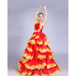 高档民舞蹈表演服成舞人族大合唱台装 开场舞大摆出裙花瓣裙演服女