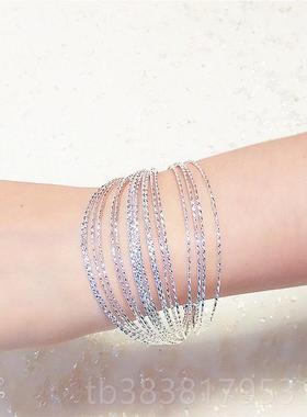 新款92多5纯银女层手镯 西宫银饰开口银手环 星星图韩案日风