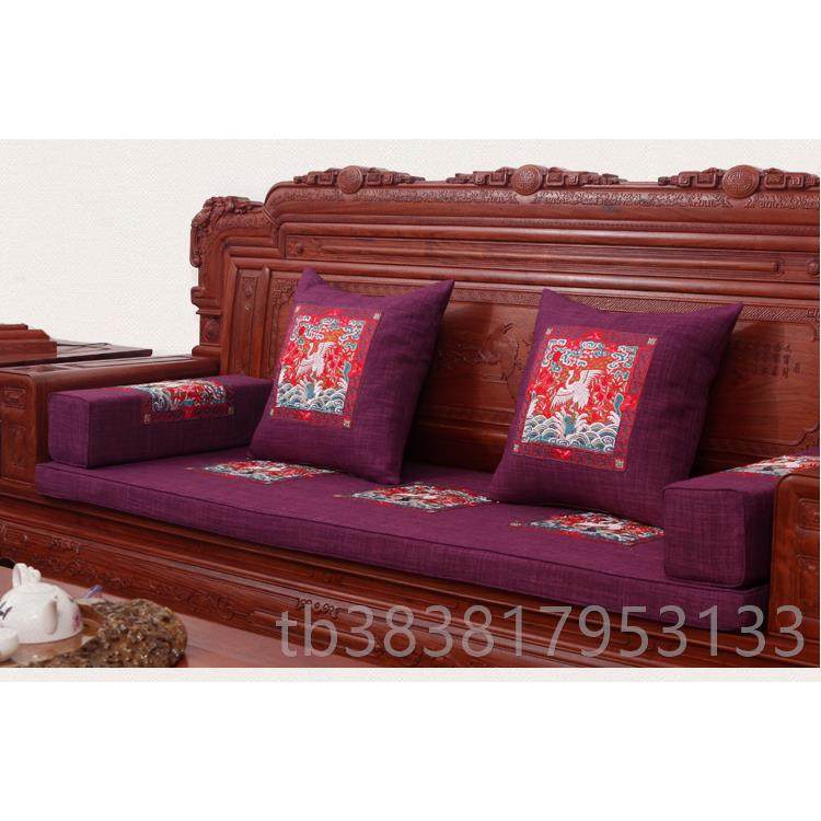 高档中式红沙发垫子套棉麻椅垫防坐垫木绵滑棕垫罗汉床垫海中国风
