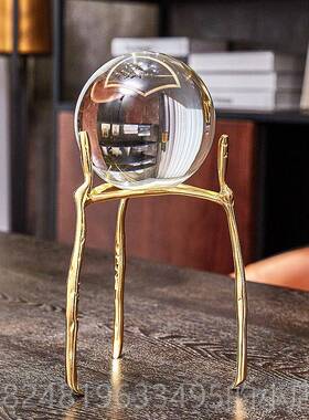 新款轻奢纯铜招财厅水晶球摆件客电饰视柜柜办公室乔迁礼品装品酒