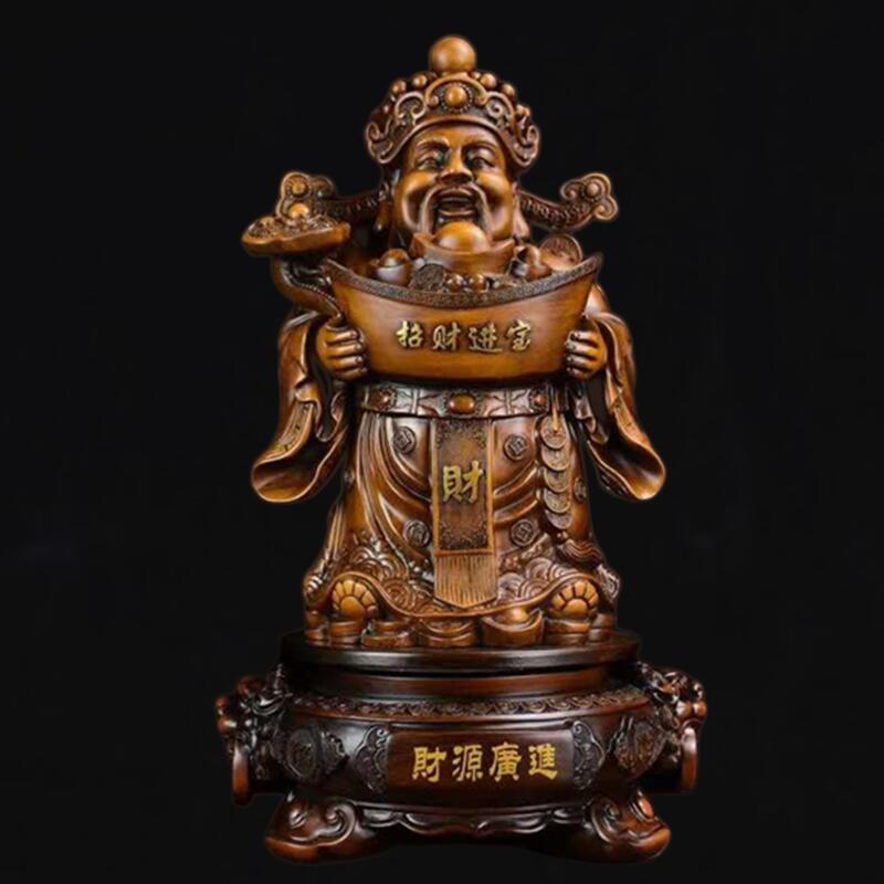 财源广进神像摆件文财客厅家用玄关木雕装饰工艺品店铺办公室摆设