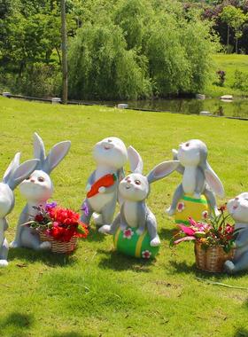 户外园林景观仿真动物摆件幼儿园卡通兔子雕塑盆栽花园庭院装饰品