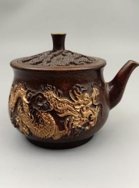 古玩铜器收藏铜摆件 龙凤呈祥手把壶铜酒壶茶壶 家居装饰创意礼品