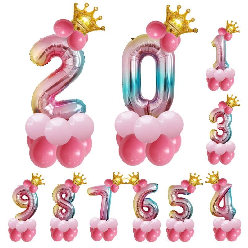 生日气球渐变数字气球 王冠生日派对铝膜气球32寸数字铝膜气球