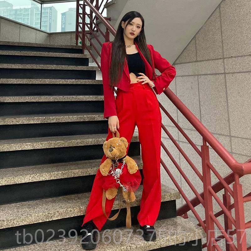 正品h1key同款kpopr女团风ose打歌韩服红色爵士舞表舞演出舞台西