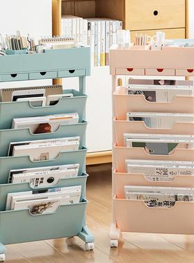 书籍分类收纳柜阅读室书本收纳架书桌旁书架学生桌边置物架可移动