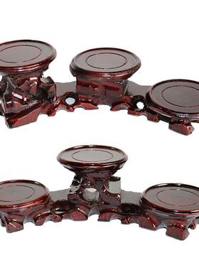 仿红木圆形茶杯垫木质紫砂壶实木奇石摆件底座木托博古架中高弧形