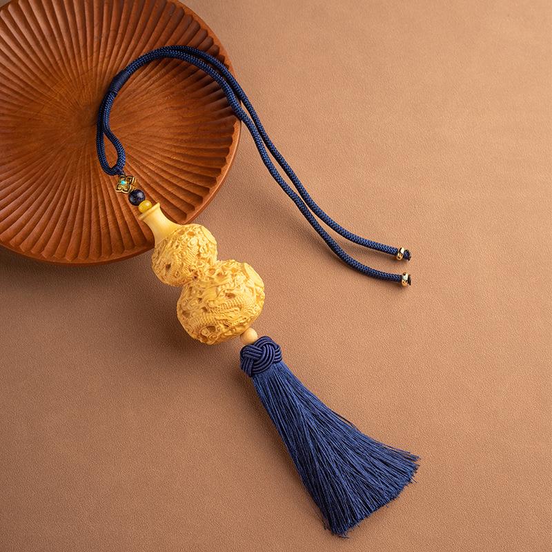 黄杨木雕龙葫芦汽车后视镜挂件平安吉祥长款车挂男款精美车内挂饰