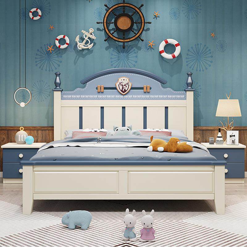 全实木床1.8米双人床儿童床1.2米1.35/1.5米主卧床男孩女孩储物床