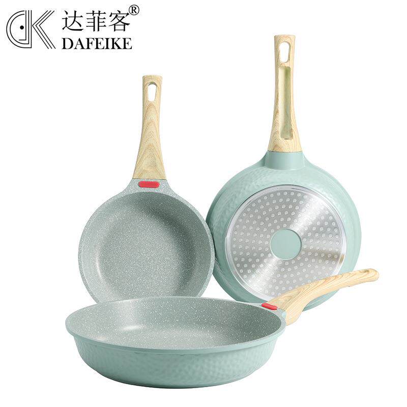 清新绿不粘锅麦饭石家用炒菜锅铝合金平底煎饼锅少油烟电磁炉通用