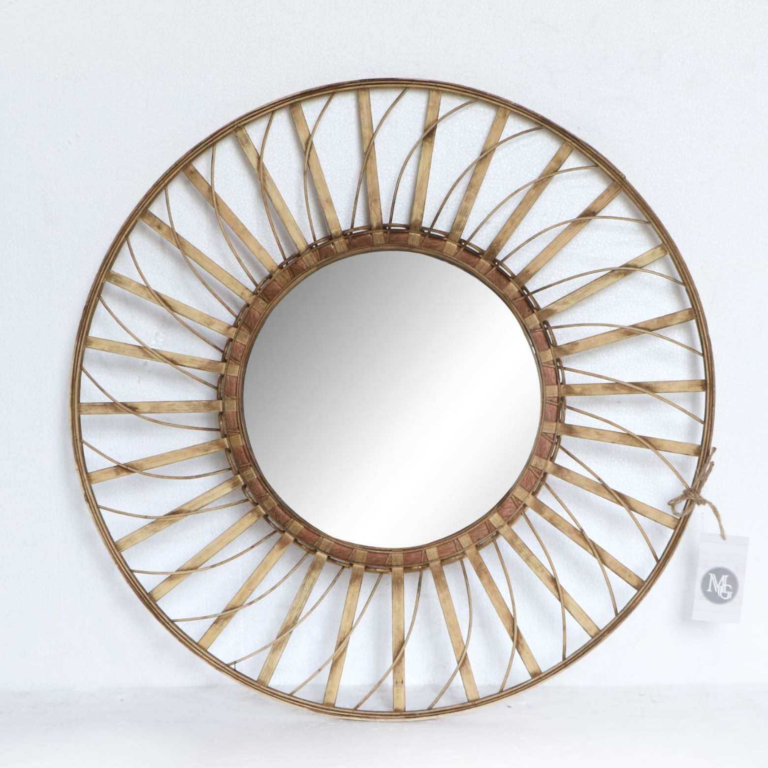 北欧梳妆镜竹编装饰镜民宿酒店藤编挂墙镜客厅玄关墙面壁挂镜