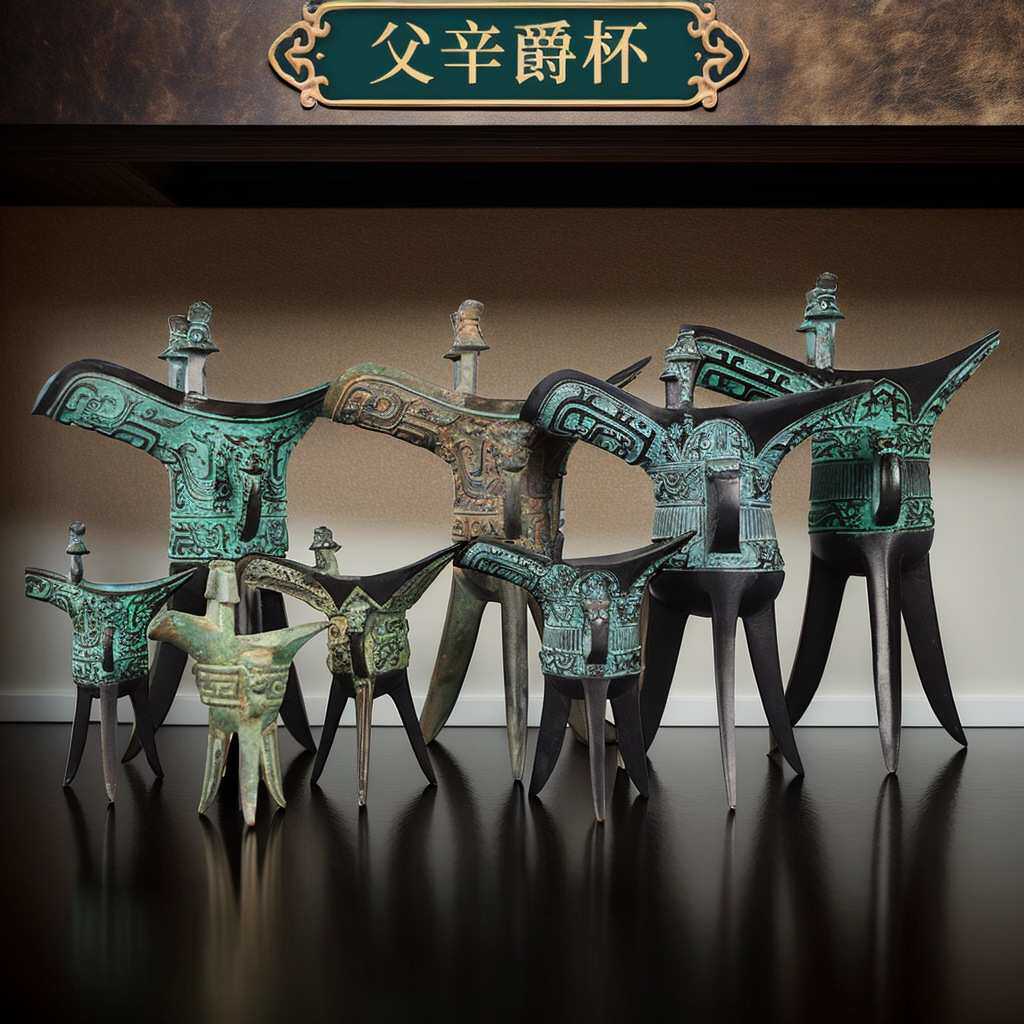 仿古工艺品摆件古代酒杯青铜器兽面爵凤纹爵父辛爵酒樽 代发