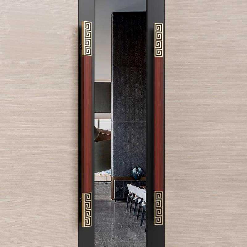 中式复古拉丝钛金回纹实木门拉手酒店商铺不锈钢玻璃门把手扶手