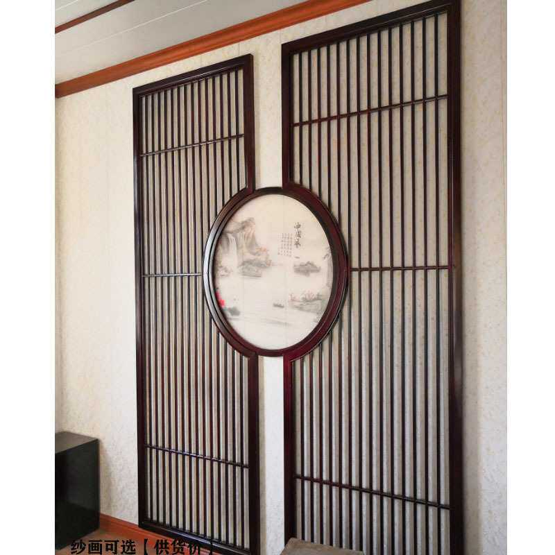 新中式实木镂空室内客厅酒店饭店火锅店装修花格隔断纱画屏风画布